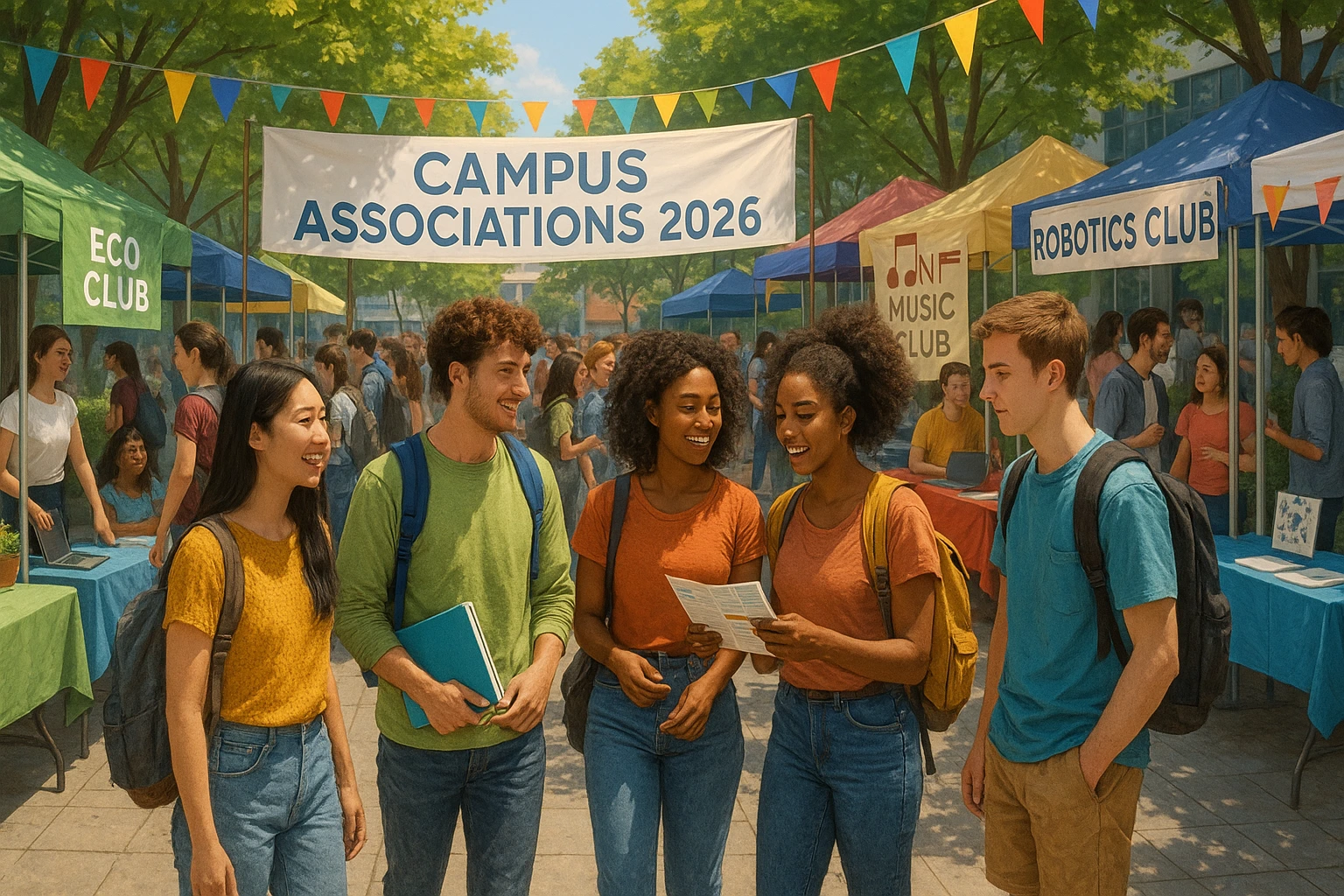 Étudiants découvrant les stands des associations du campus en 2026